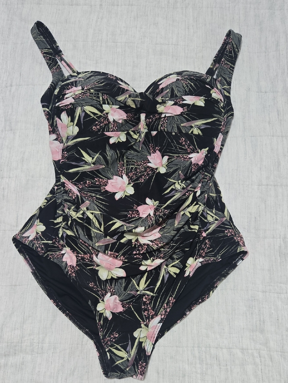 Nip Tuck Black Floral One-Piece Swimsuit with Pink Blooms